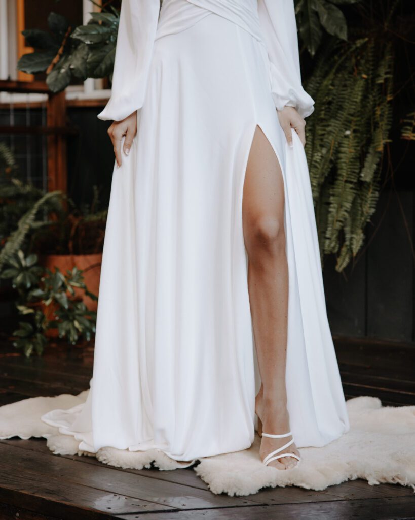 Long Sleeve Chiffon Boho Wedding Dress with Sexy Side Slit